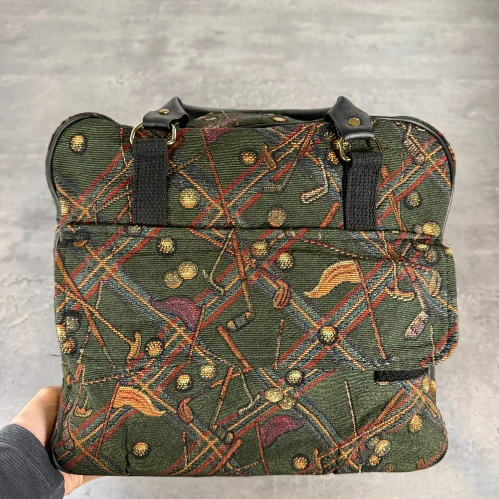 Vintage Golf Duffel Bag Men Large‎ Green Tapestry Bowling Weekend Travel Carryon
